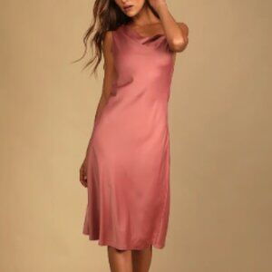 Lulus Candlelit Romance Mauve Pink Satin Asymmetrical Midi Dress